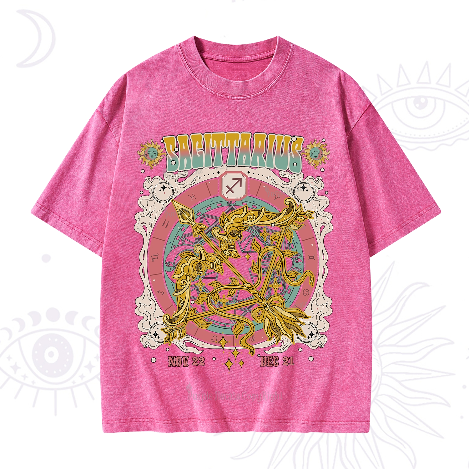 Purplehecate Sagittarius Cosmic Zodiac Washed T-Shirt