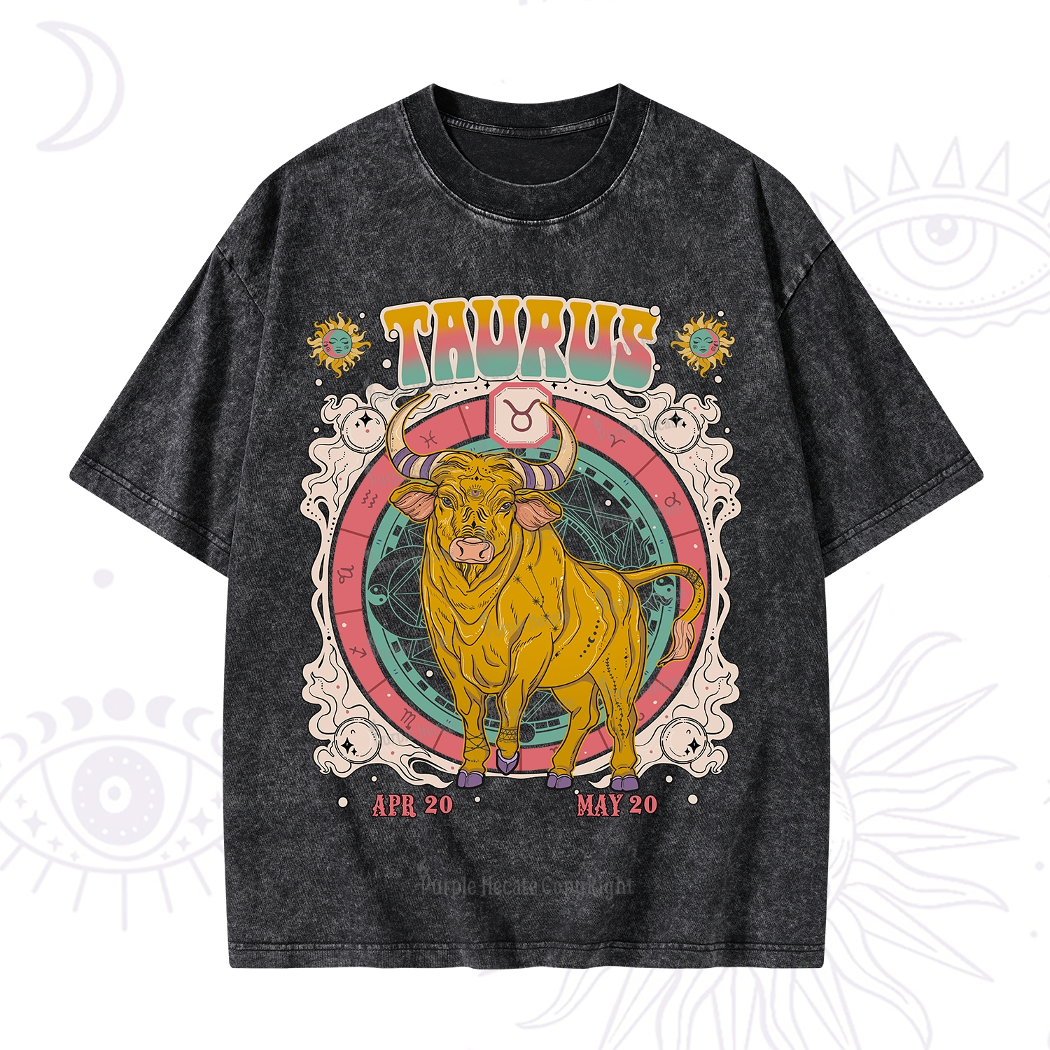 Purplehecate Taurus Cosmic Zodiac Washed T-Shirt