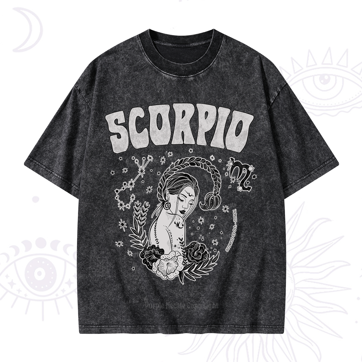 Purplehecate Scorpio Zodiac Glyphs  Washed T-Shirt