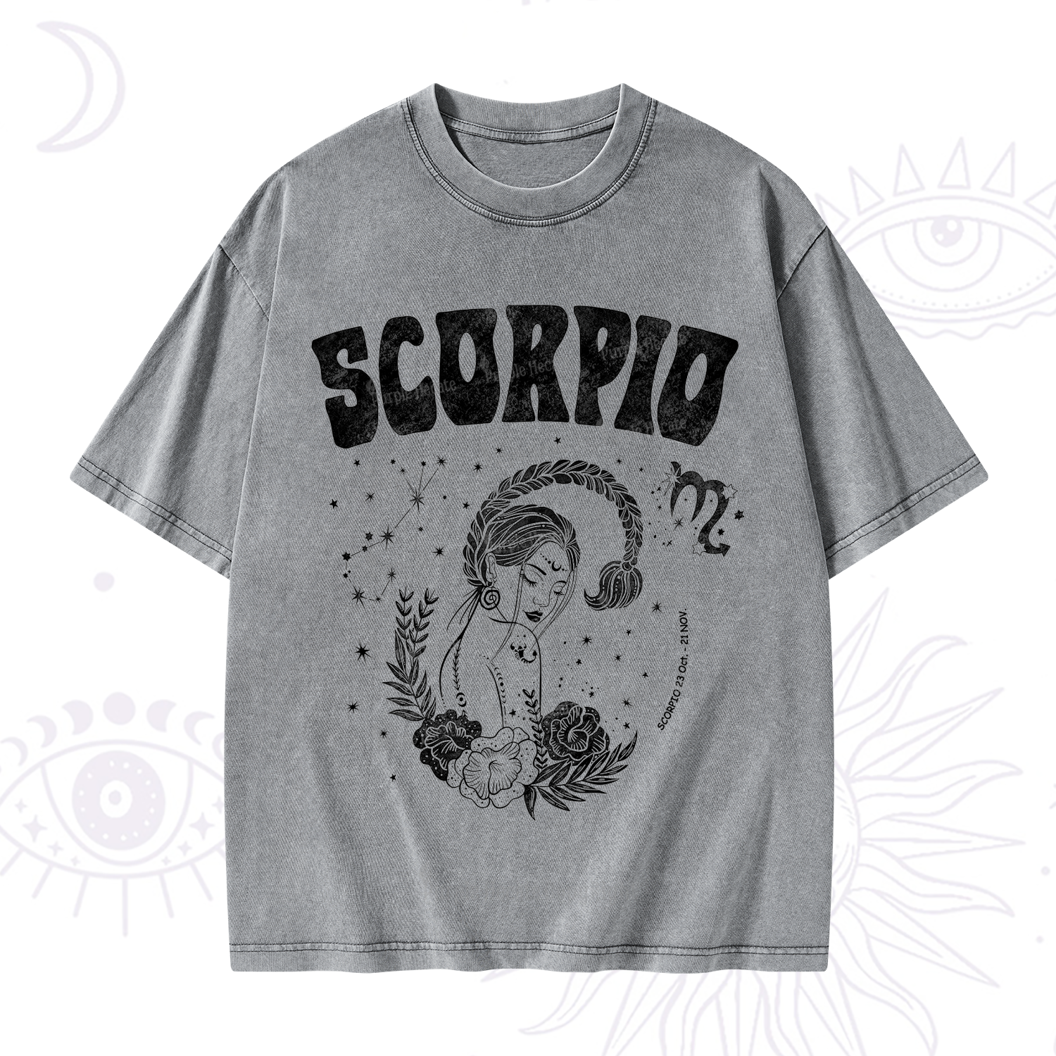 Purplehecate Scorpio Zodiac Glyphs  Washed T-Shirt