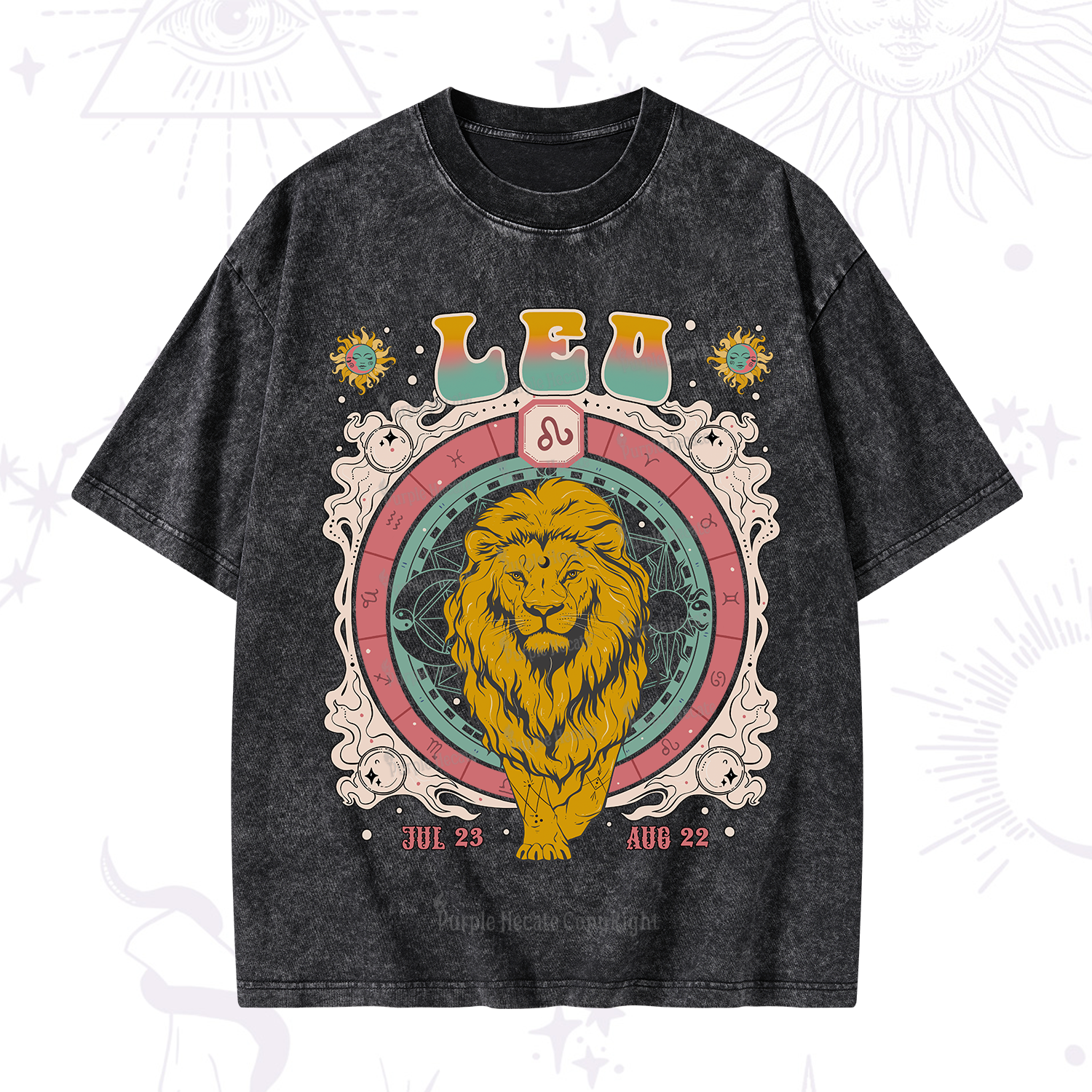 Purplehecate Leo Cosmic Zodiac Washed T-Shirt