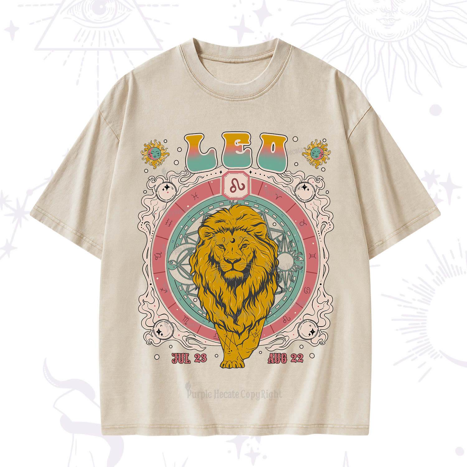 Purplehecate Leo Cosmic Zodiac Washed T-Shirt