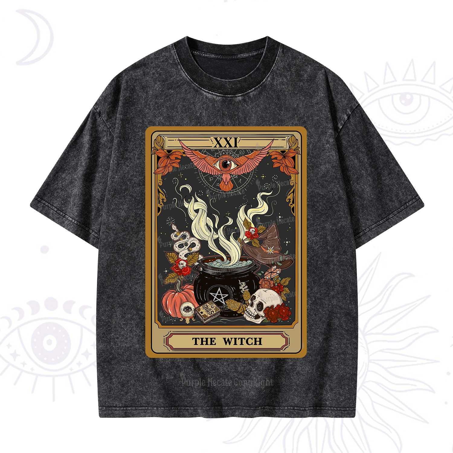 Purplehecate The Witch Magical Tarot Washed T-Shirt