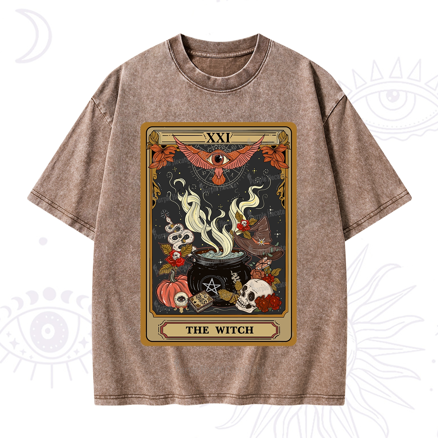 Purplehecate The Witch Magical Tarot Washed T-Shirt