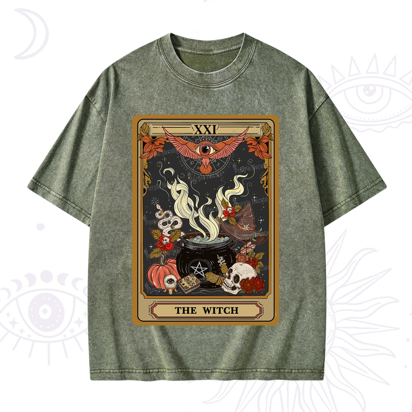 Purplehecate The Witch Magical Tarot Washed T-Shirt