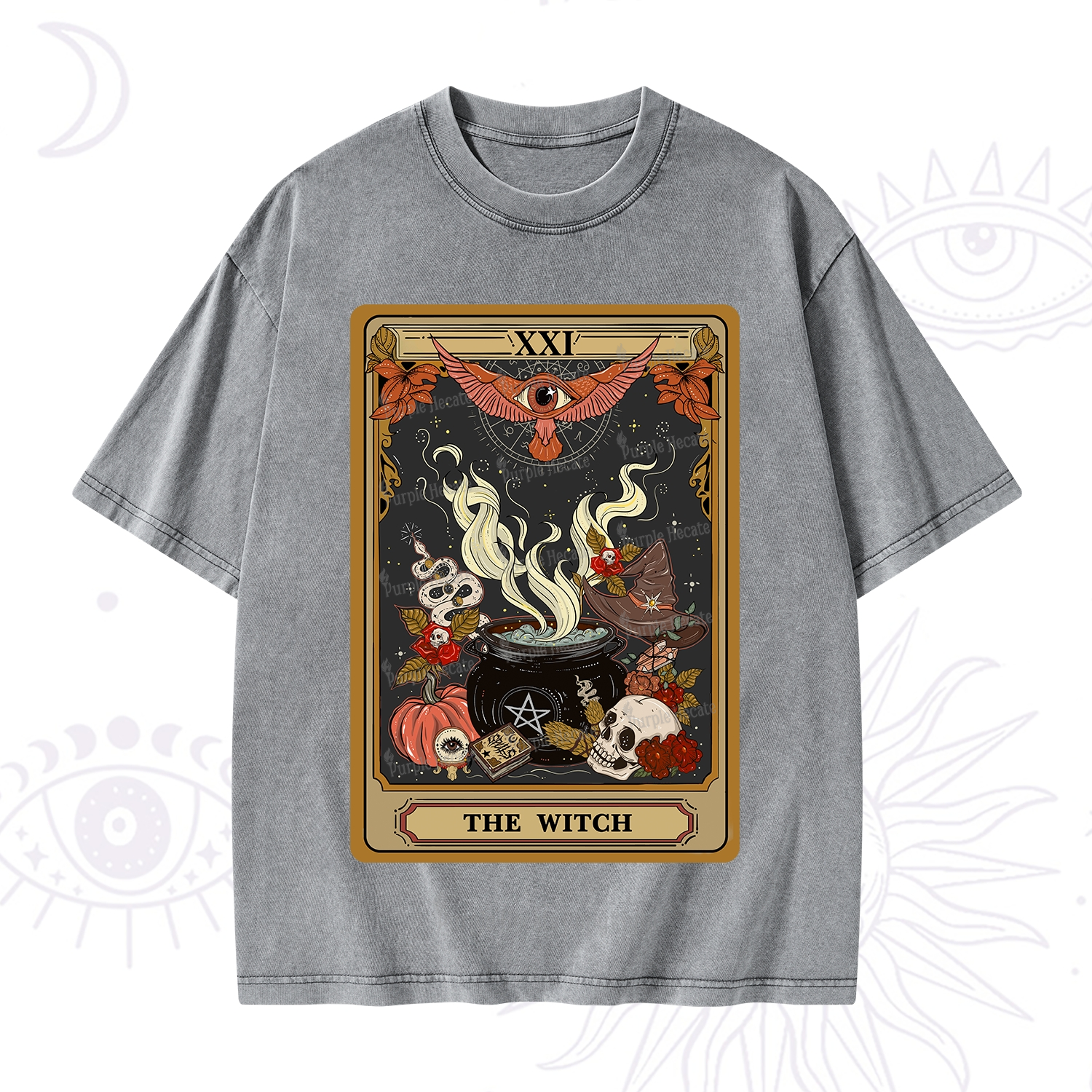 Purplehecate The Witch Magical Tarot Washed T-Shirt