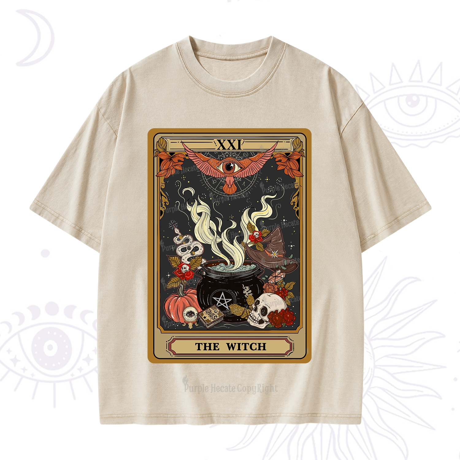 Purplehecate The Witch Magical Tarot Washed T-Shirt
