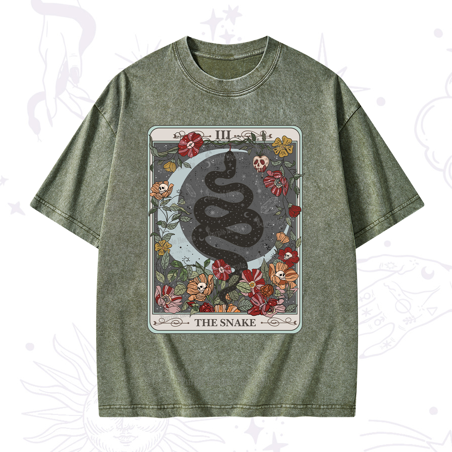 Purplehecate The Snake Tarot Washed T-Shirt