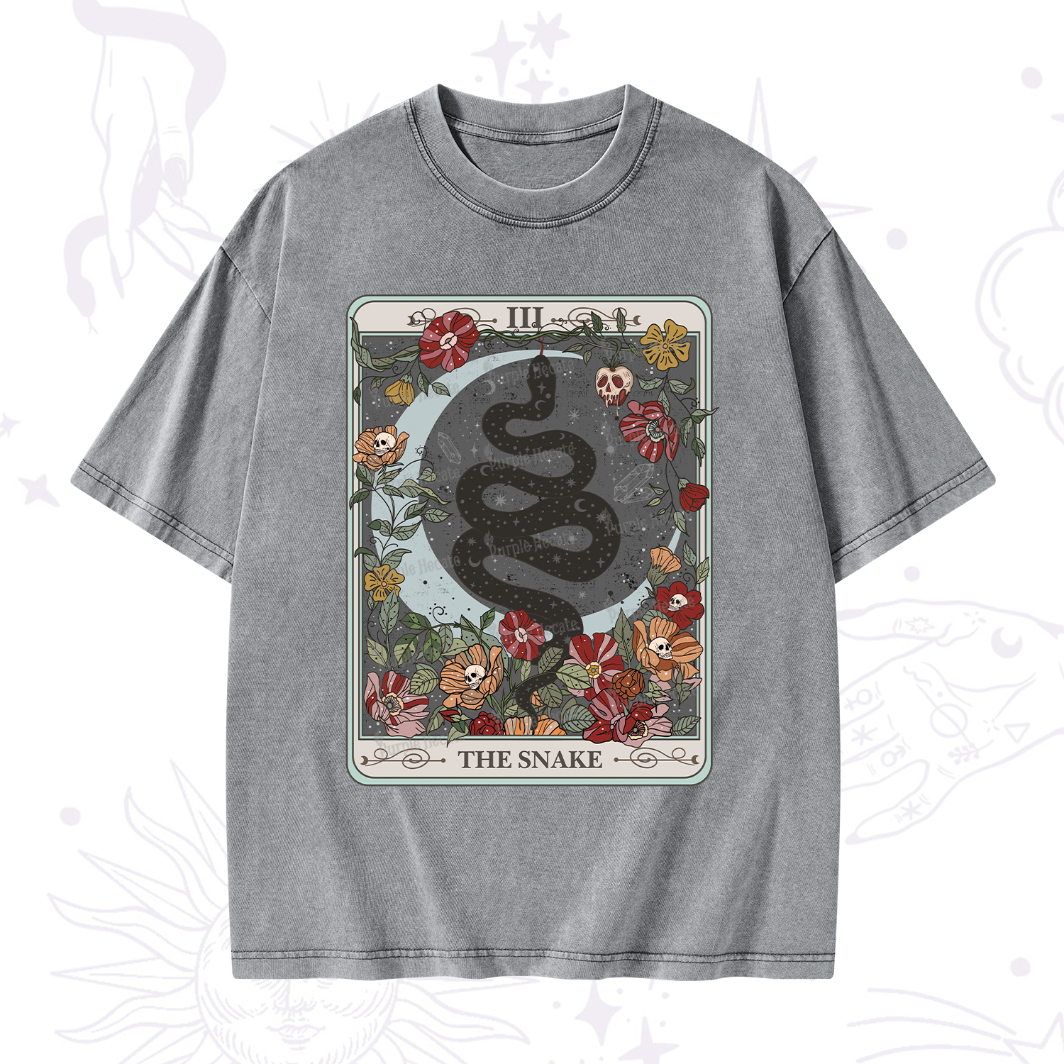 Purplehecate The Snake Tarot Washed T-Shirt