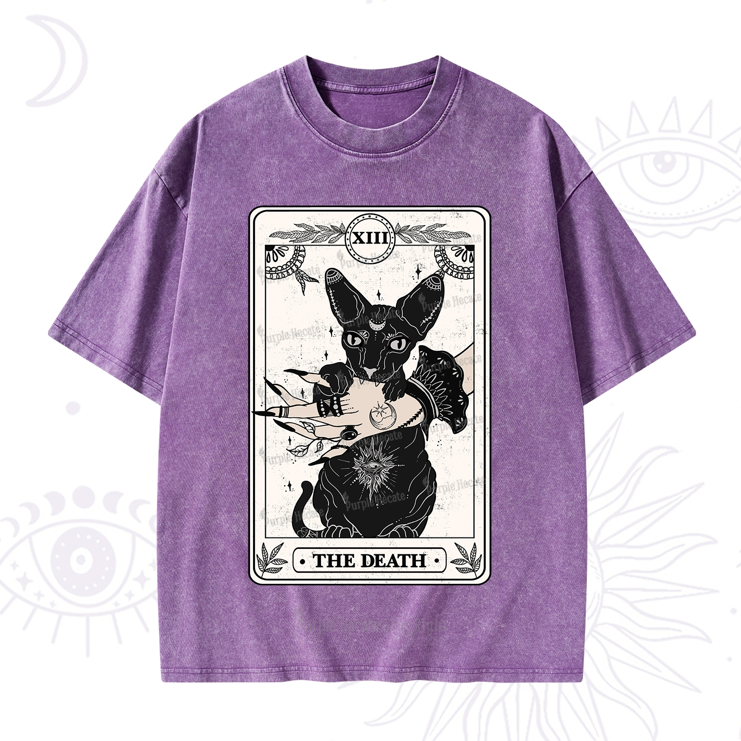 Purplehecate The Death Cat Tarot Washed T-Shirt