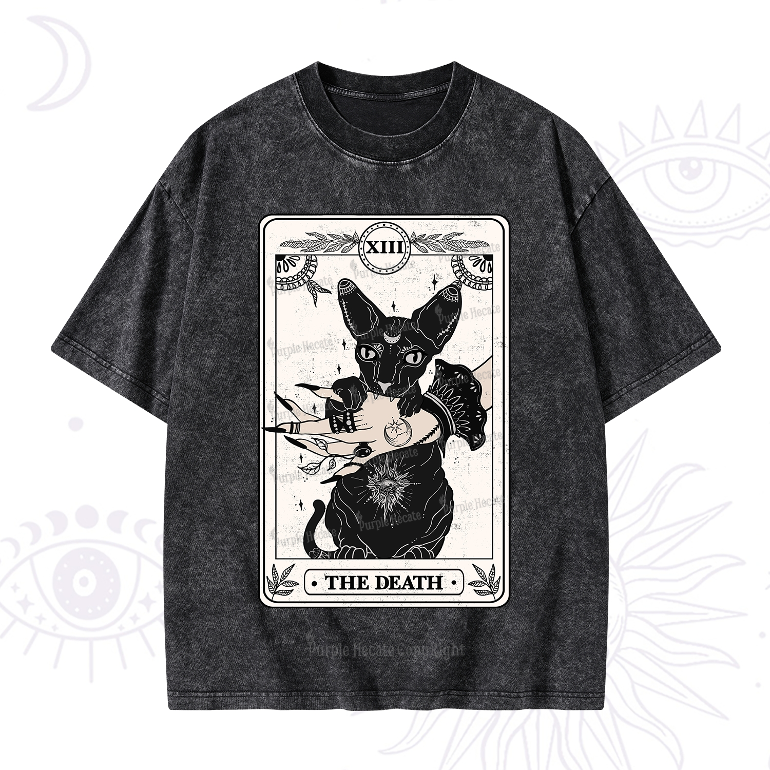 Purplehecate The Death Cat Tarot Washed T-Shirt