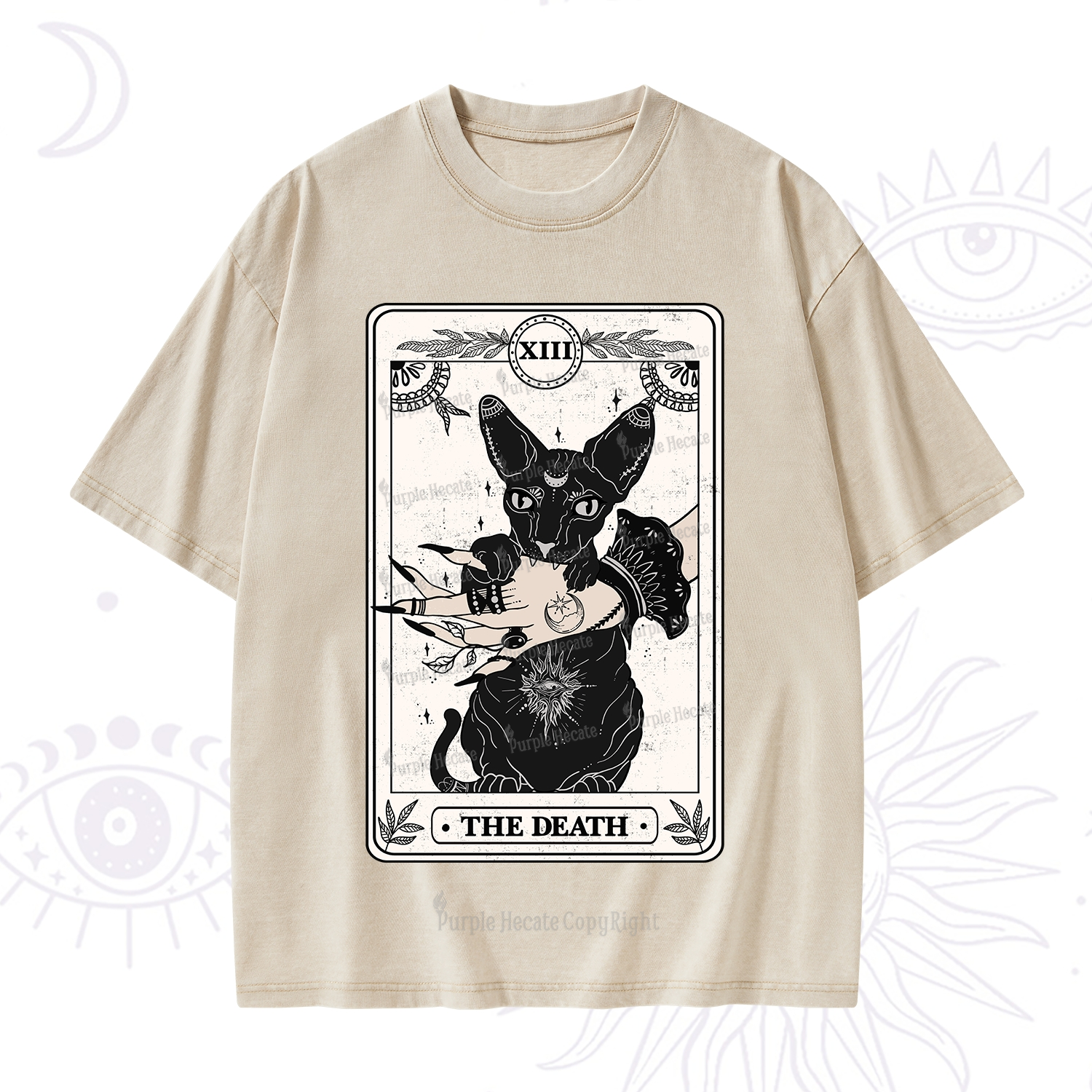 Purplehecate The Death Cat Tarot Washed T-Shirt
