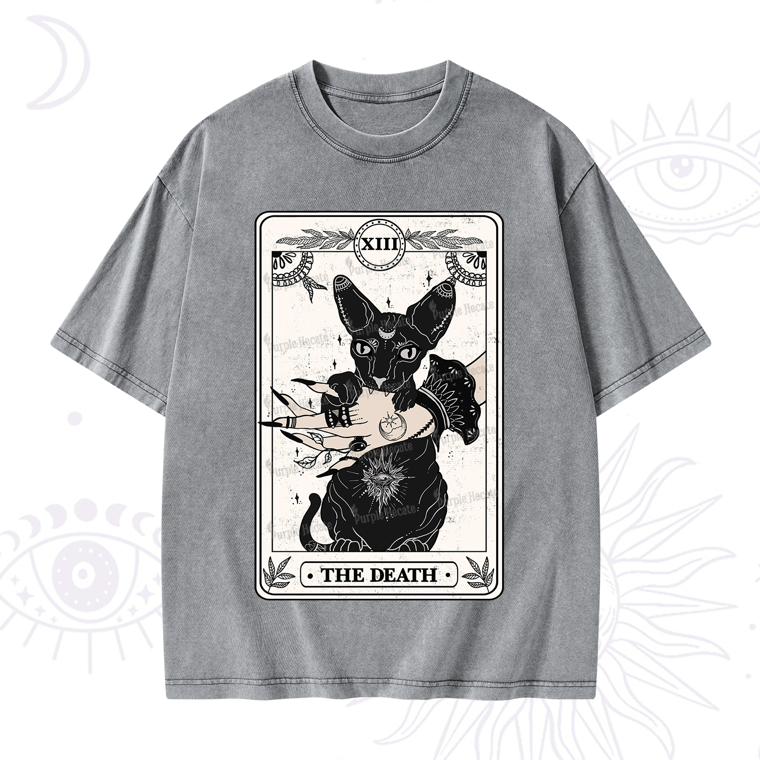 Purplehecate The Death Cat Tarot Washed T-Shirt