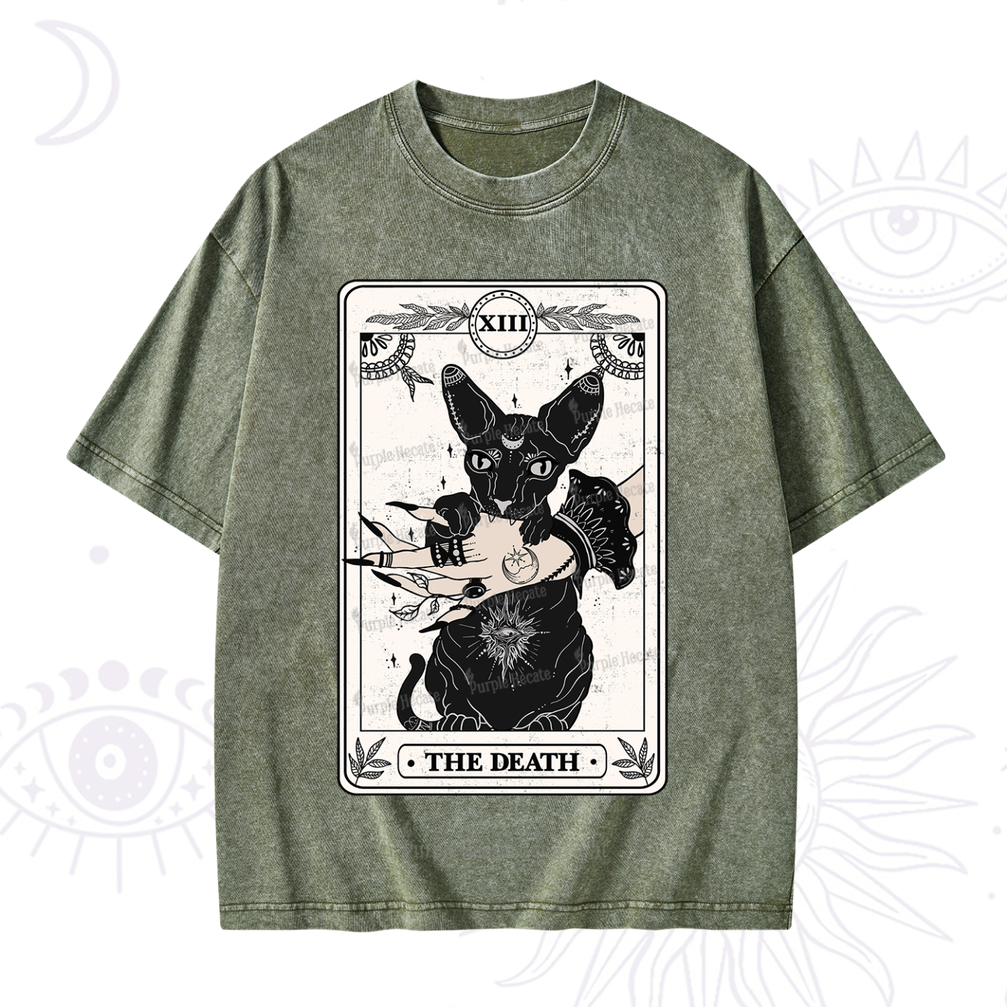 Purplehecate The Death Cat Tarot Washed T-Shirt