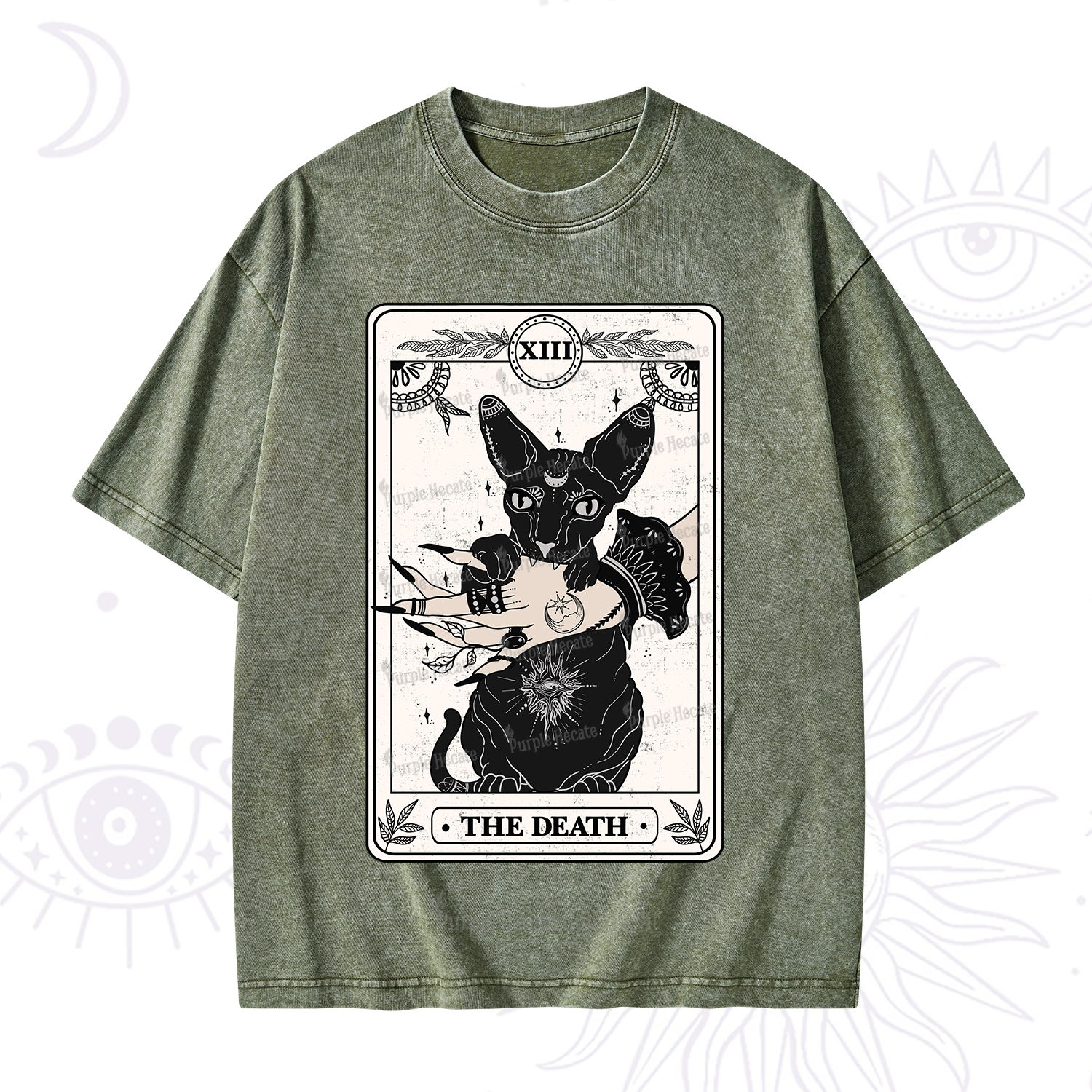 Purplehecate The Death Cat Tarot Washed T-Shirt