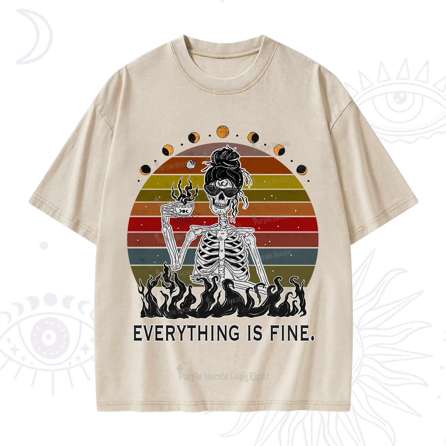 Purplehecate Everything Is Fine Skeleton Washed T-Shirt