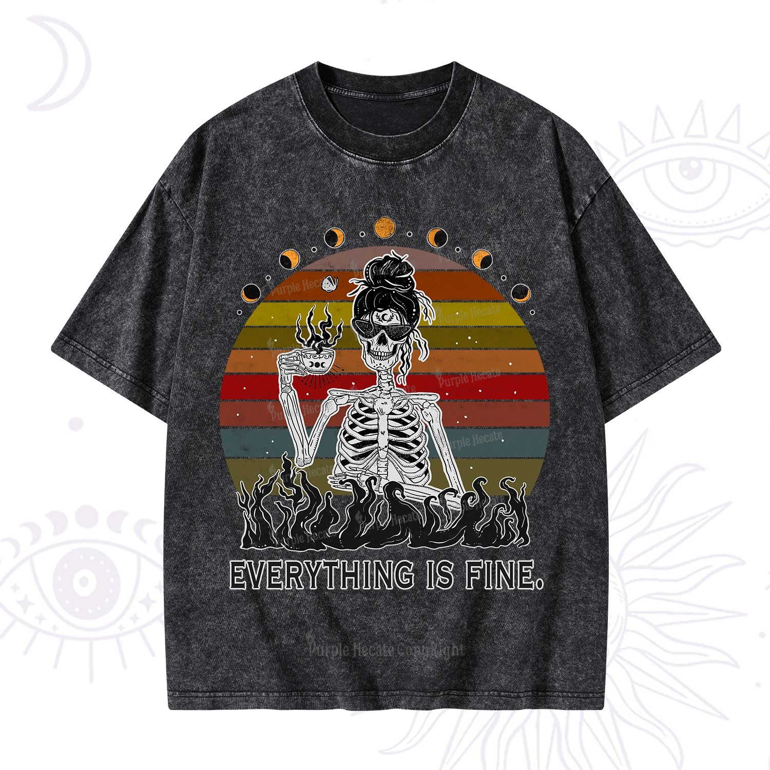 Purplehecate Everything Is Fine Skeleton Washed T-Shirt