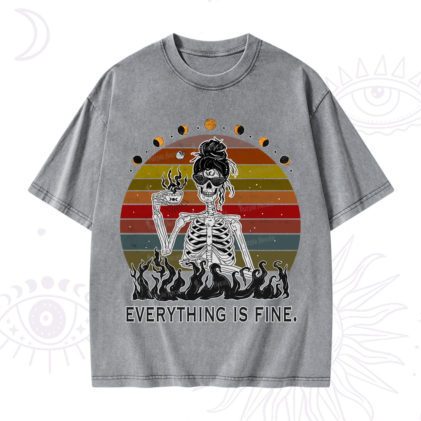 Purplehecate Everything Is Fine Skeleton Washed T-Shirt