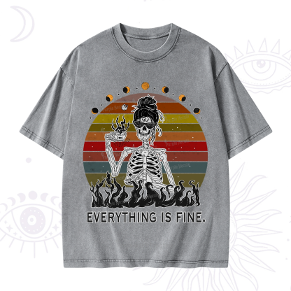 Purplehecate Everything Is Fine Skeleton Washed T-Shirt