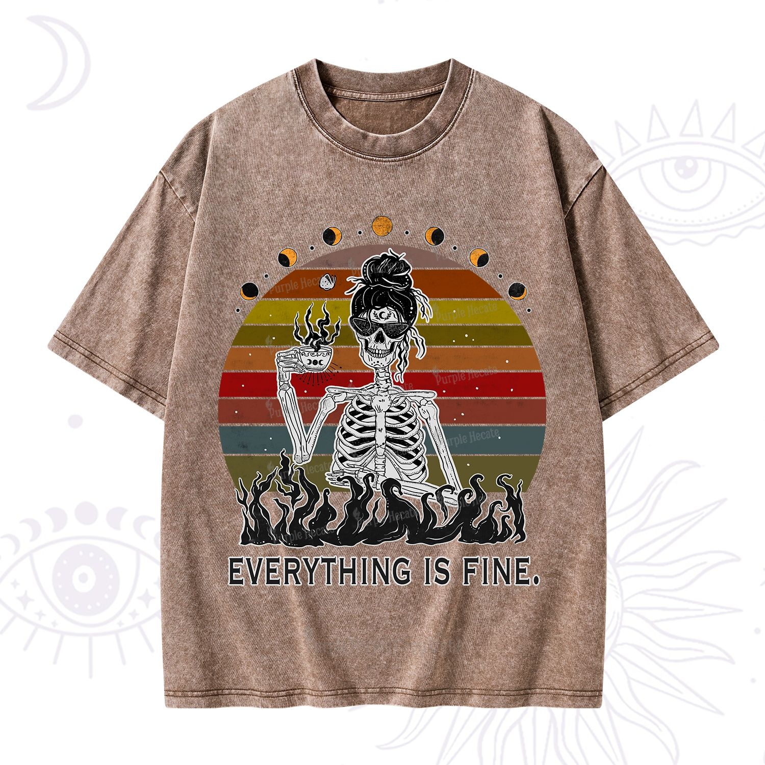 Purplehecate Everything Is Fine Skeleton Washed T-Shirt