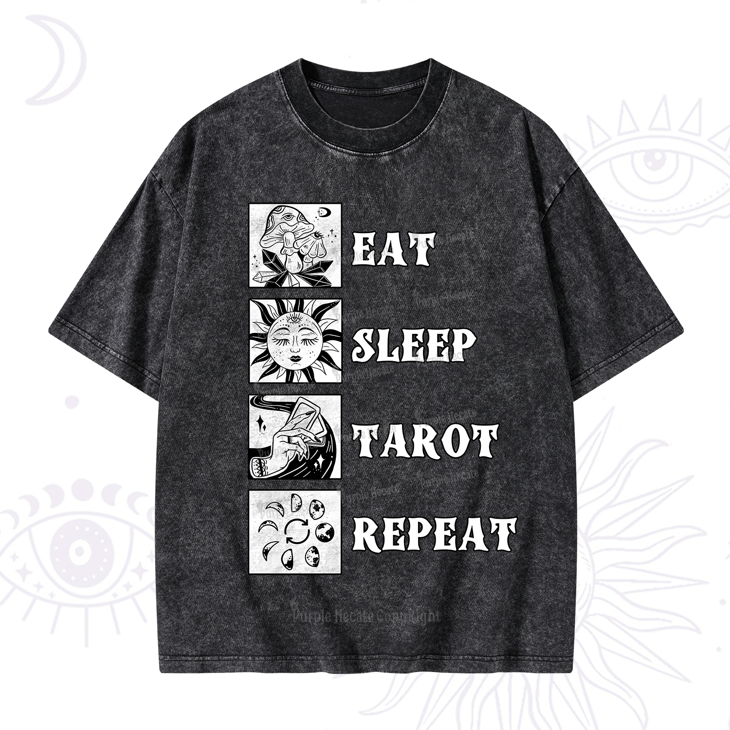 Purplehecate Eat Sleep Tarot Repeat Washed T-Shirt