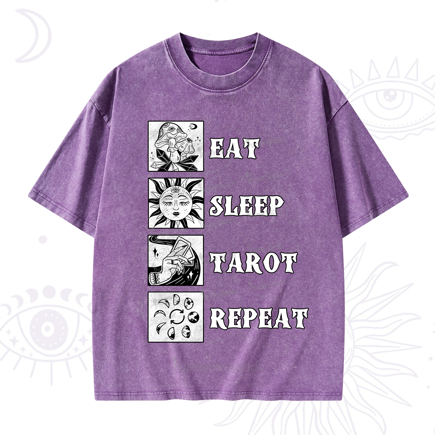 Purplehecate Eat Sleep Tarot Repeat Washed T-Shirt