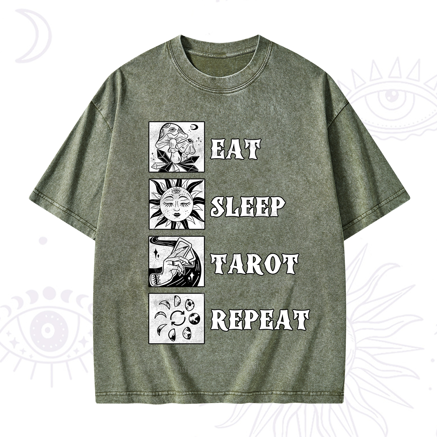 Purplehecate Eat Sleep Tarot Repeat Washed T-Shirt