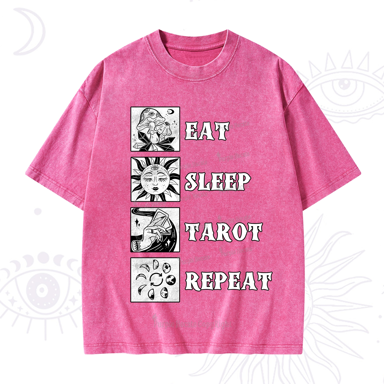 Purplehecate Eat Sleep Tarot Repeat Washed T-Shirt