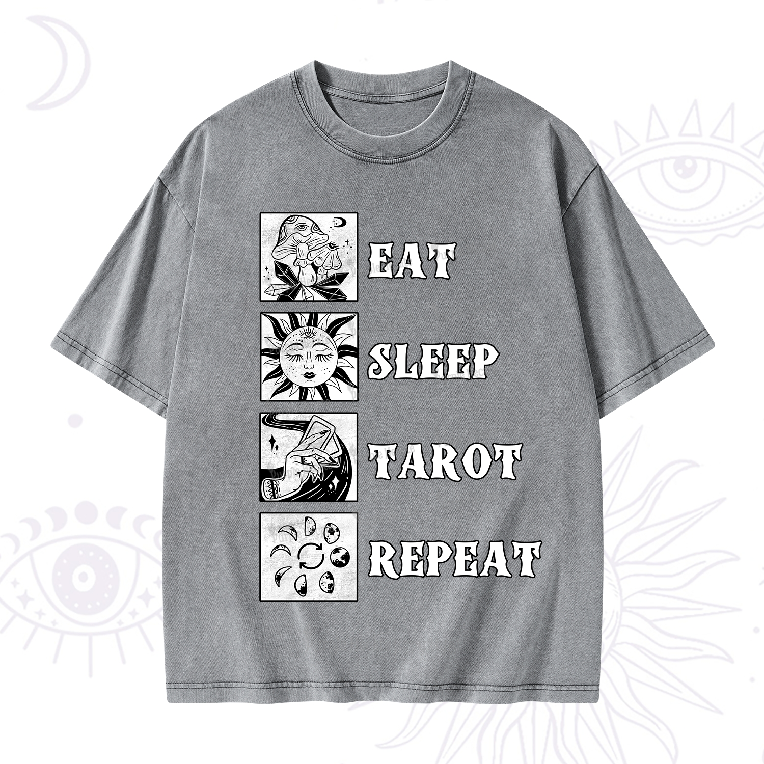 Purplehecate Eat Sleep Tarot Repeat Washed T-Shirt