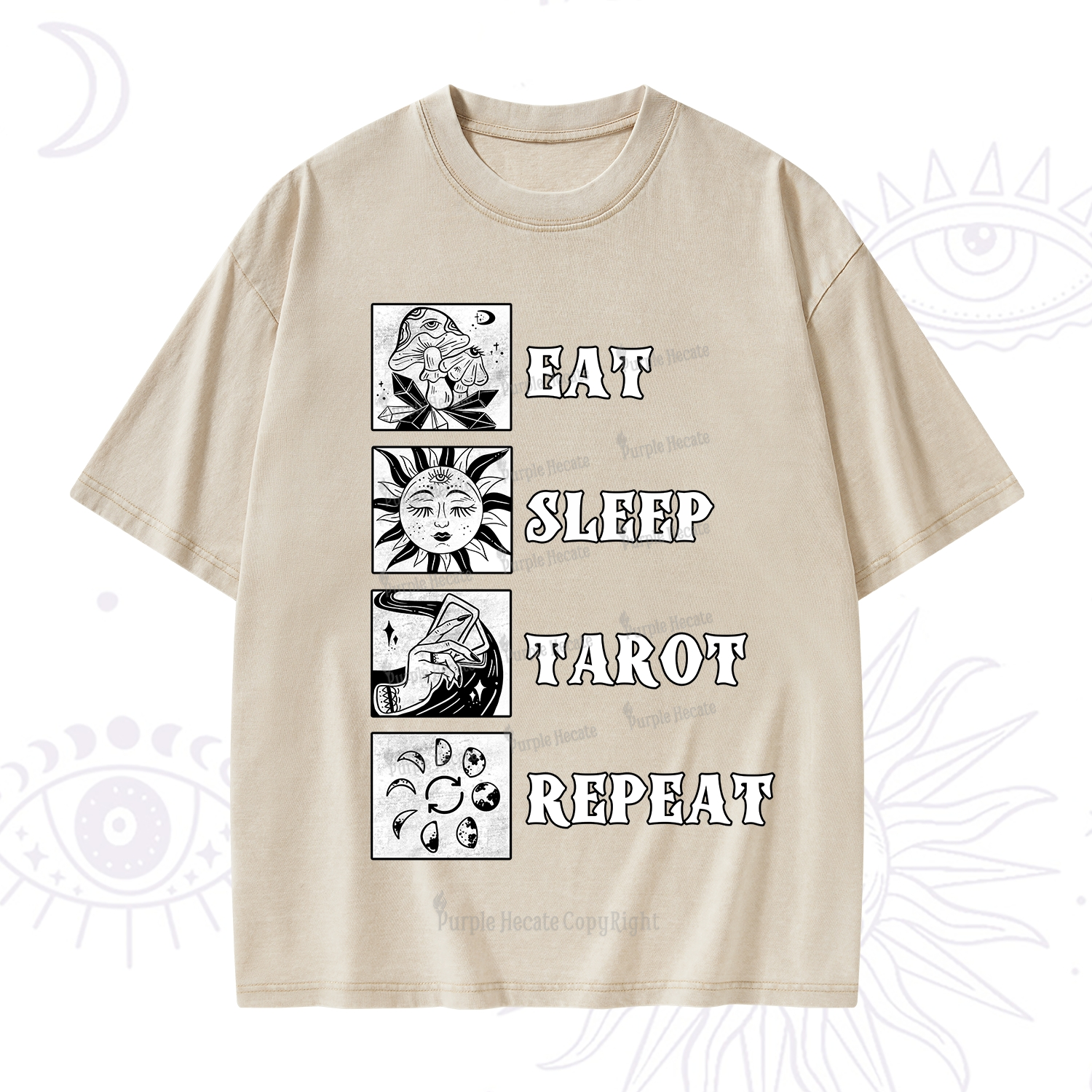Purplehecate Eat Sleep Tarot Repeat Washed T-Shirt