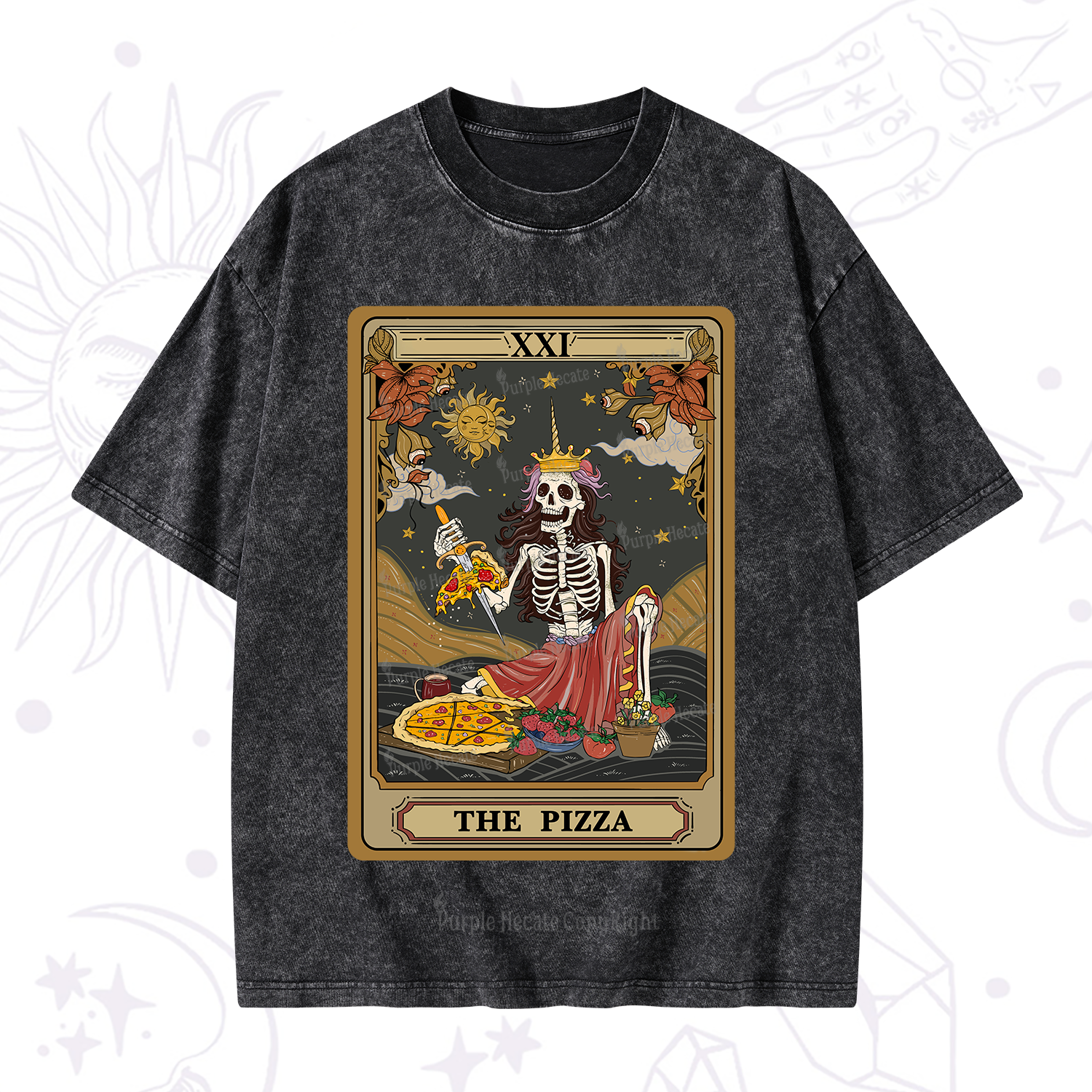 Purplehecate The Pizza Tarot Card Washed T-Shirt