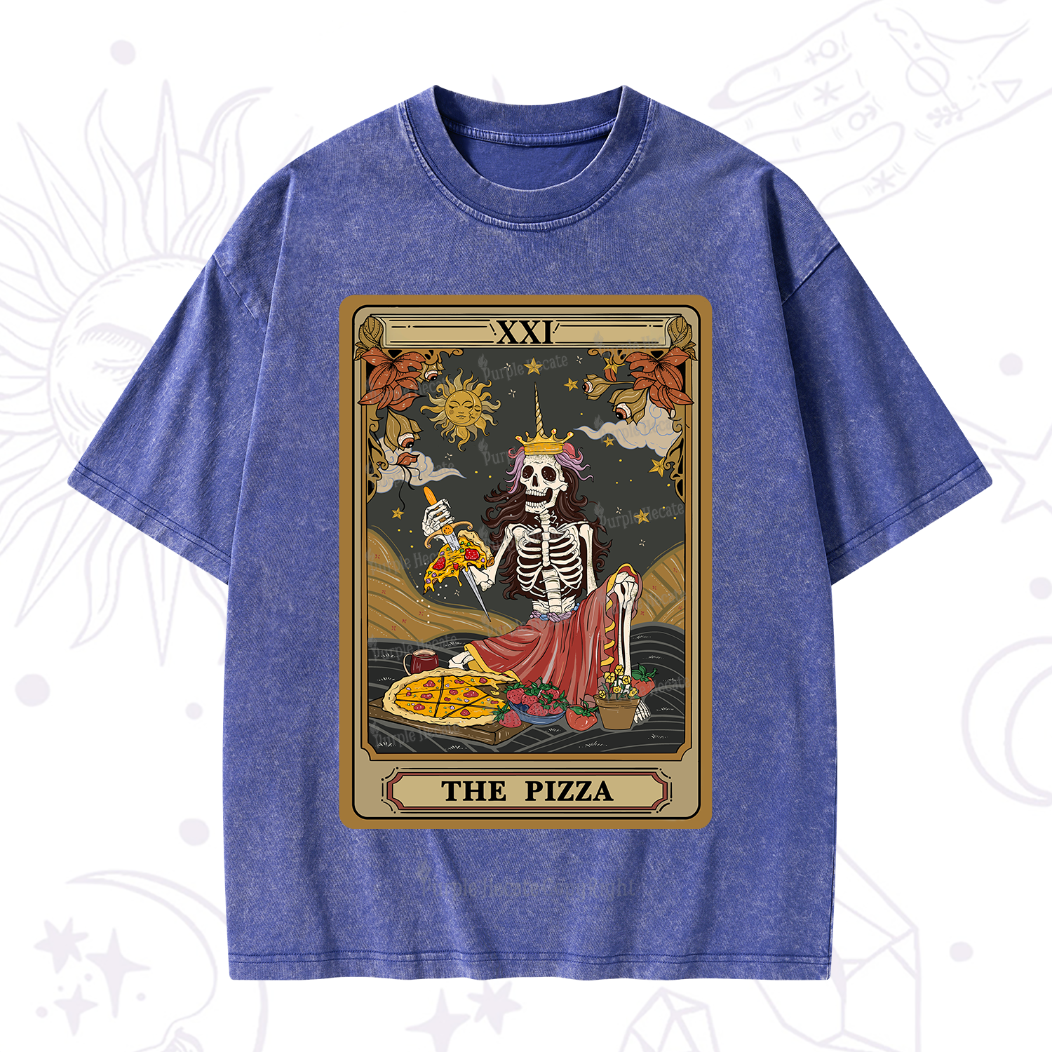 Purplehecate The Pizza Tarot Card Washed T-Shirt
