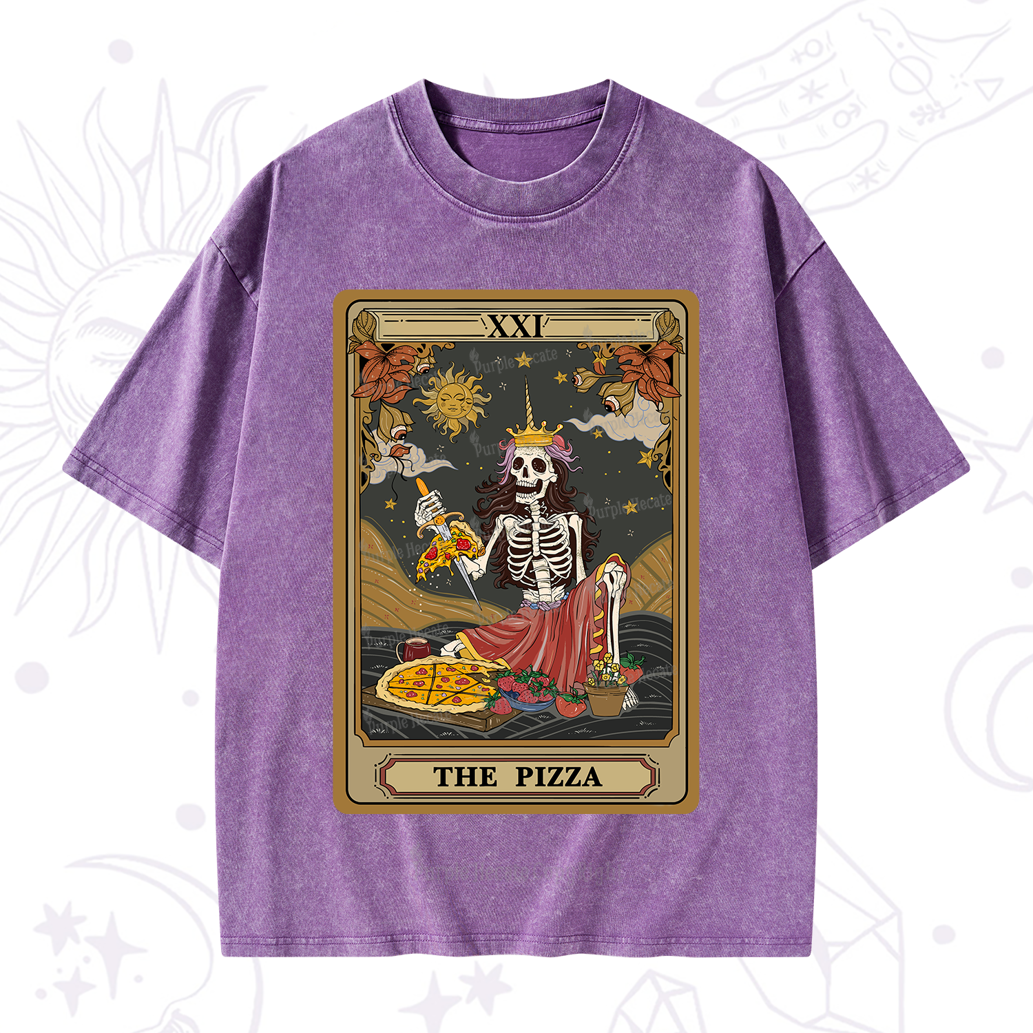 Purplehecate The Pizza Tarot Card Washed T-Shirt