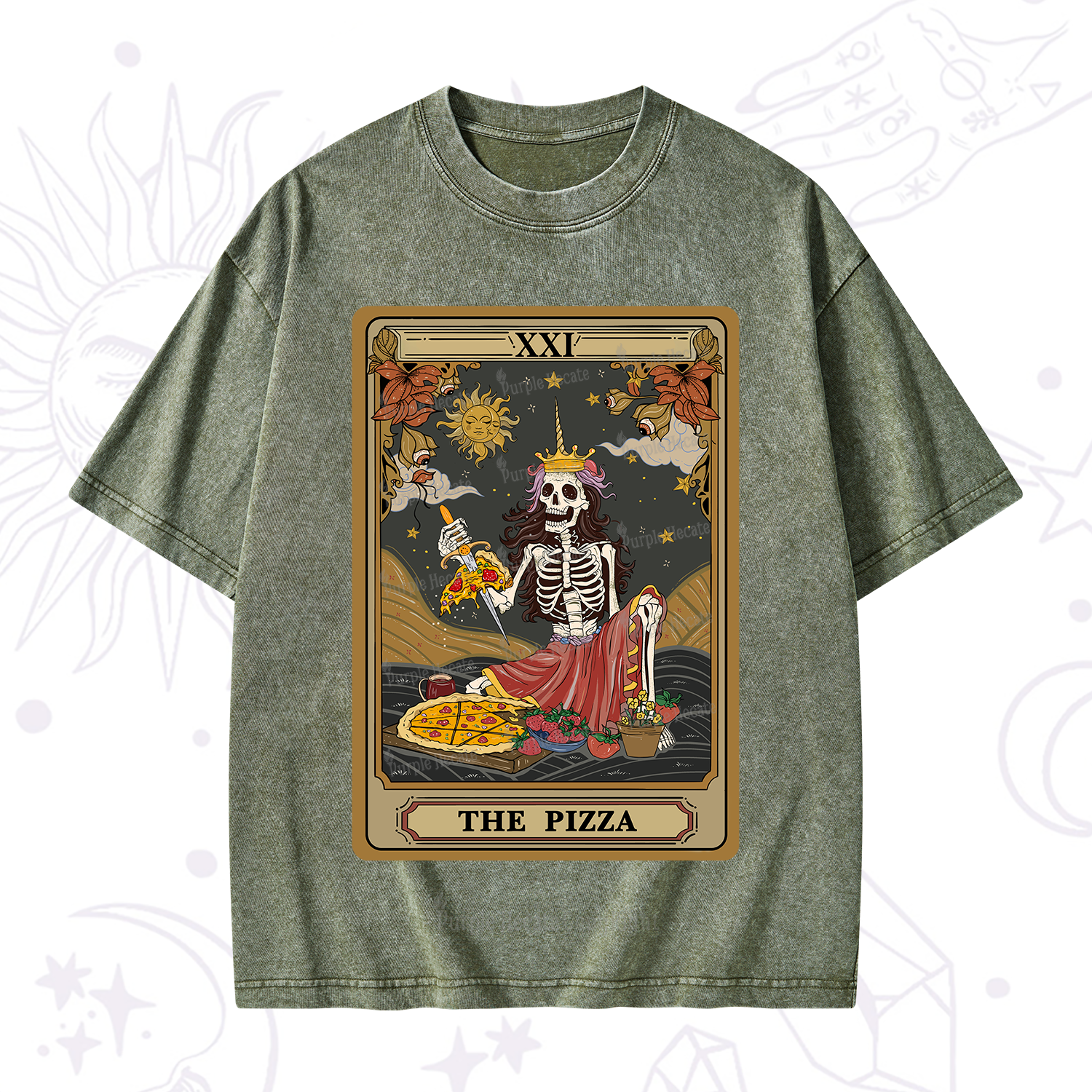 Purplehecate The Pizza Tarot Card Washed T-Shirt
