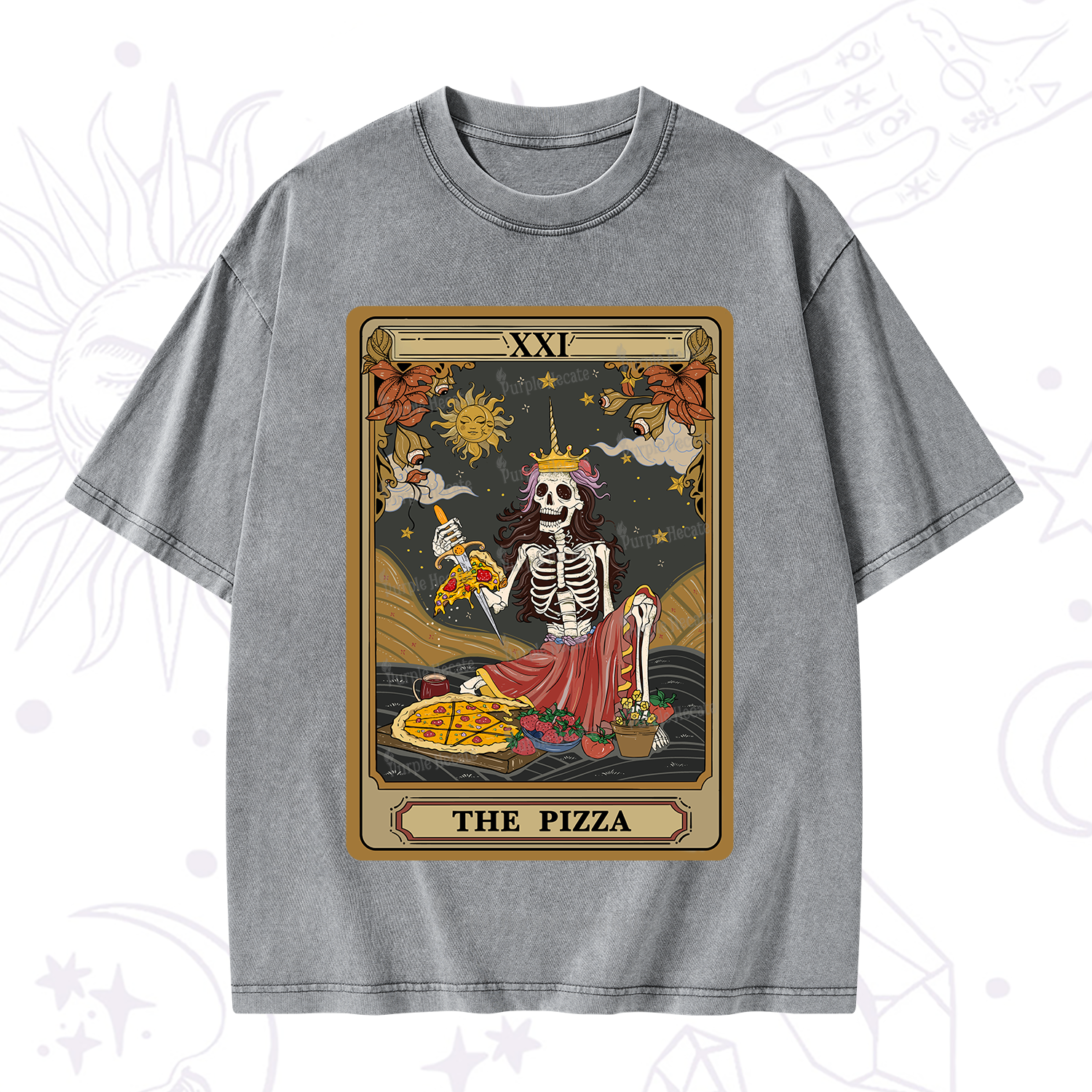 Purplehecate The Pizza Tarot Card Washed T-Shirt