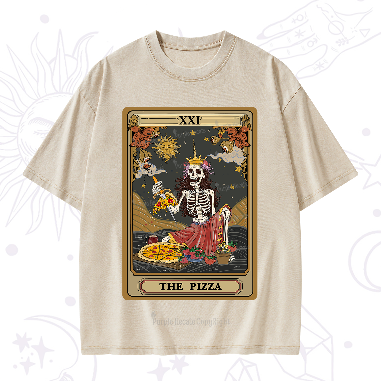 Purplehecate The Pizza Tarot Card Washed T-Shirt