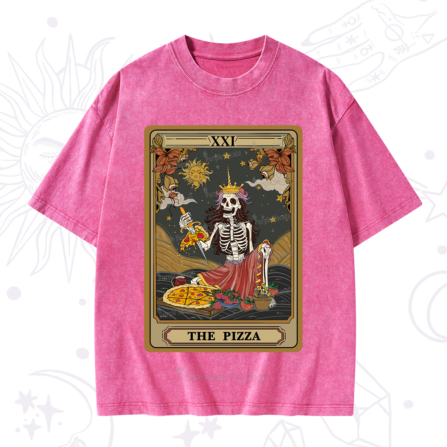 Purplehecate The Pizza Tarot Card Washed T-Shirt