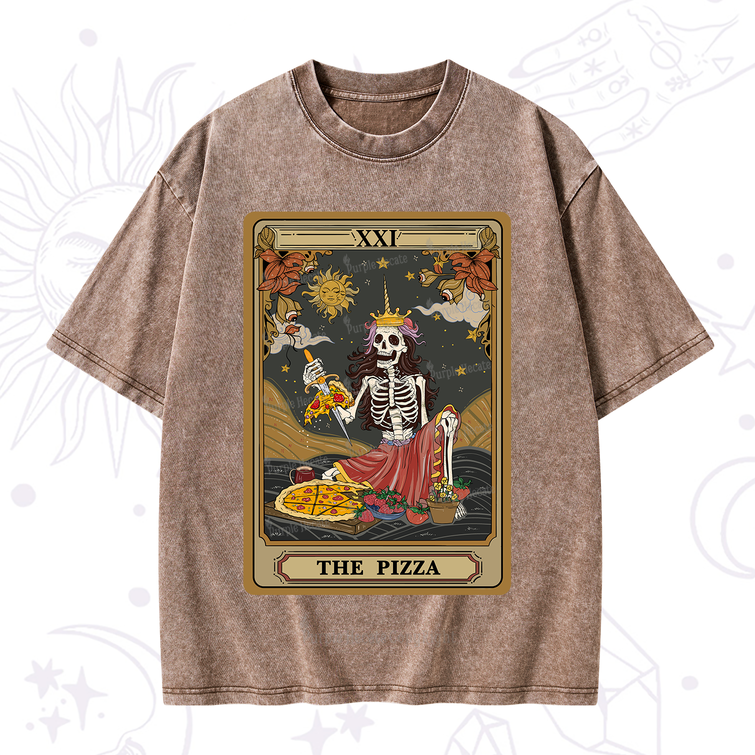 Purplehecate The Pizza Tarot Card Washed T-Shirt