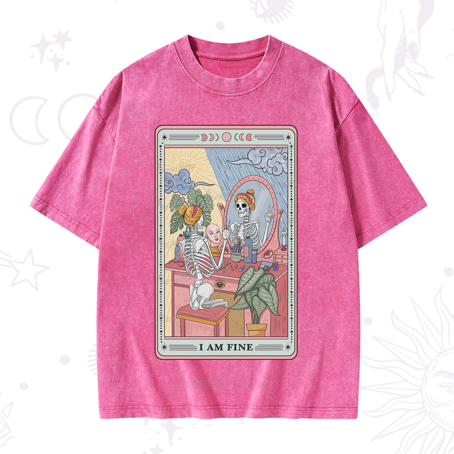 Purplehecate I Am Fine Tarot Card Washed T-Shirt