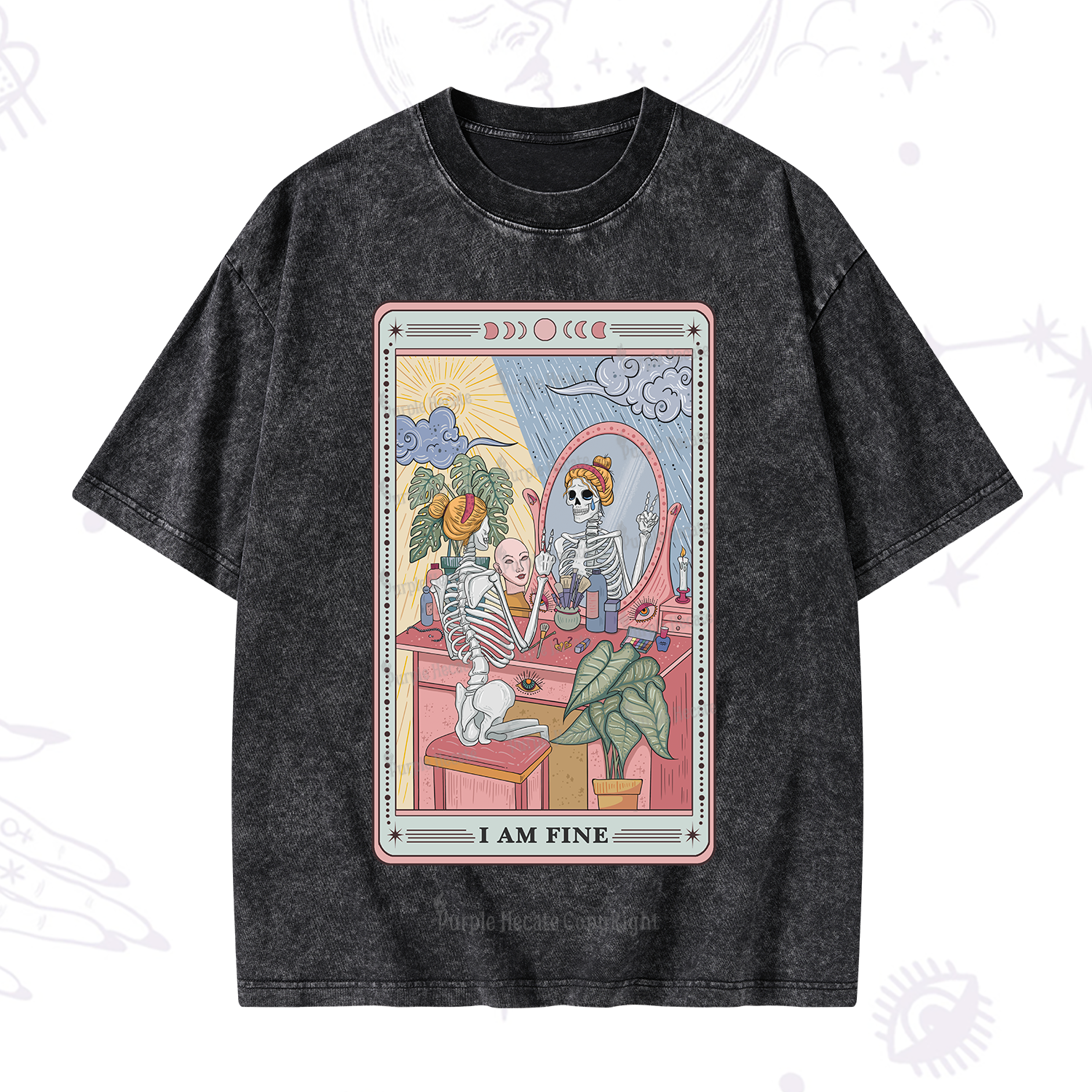 Purplehecate I Am Fine Tarot Card Washed T-Shirt