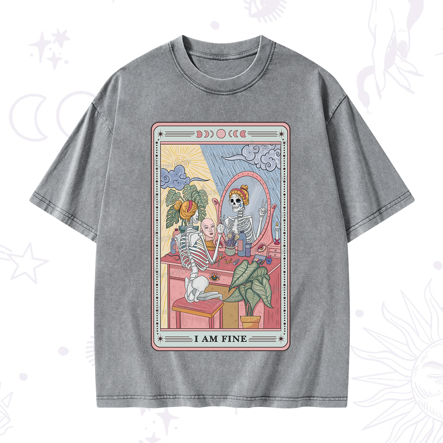 Purplehecate I Am Fine Tarot Card Washed T-Shirt