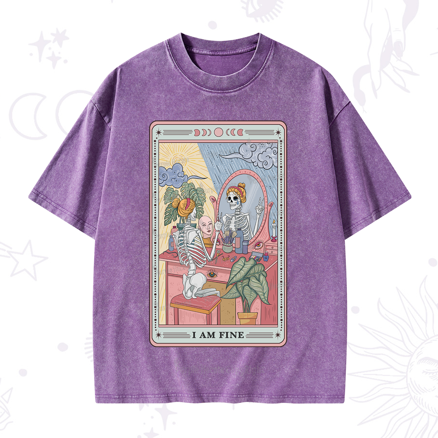 Purplehecate I Am Fine Tarot Card Washed T-Shirt