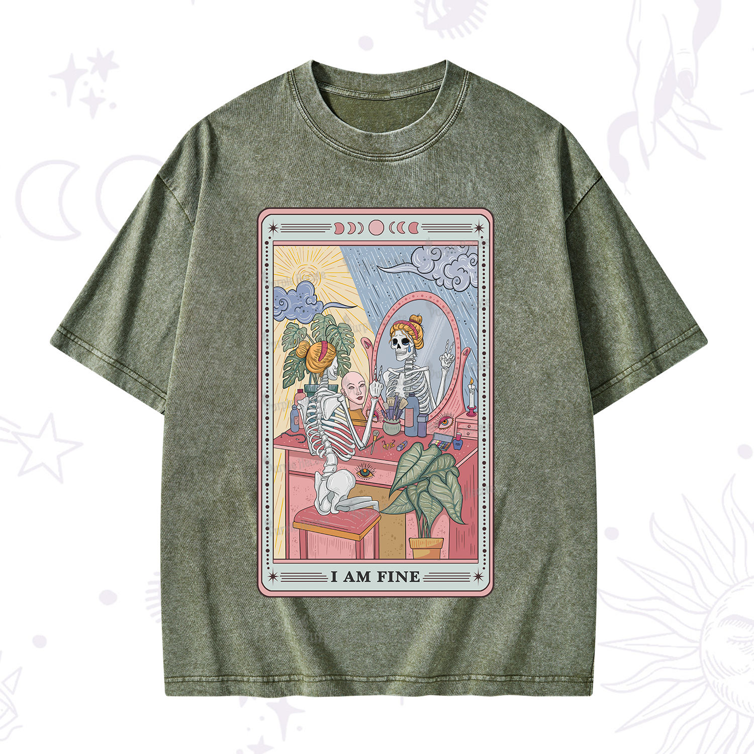 Purplehecate I Am Fine Tarot Card Washed T-Shirt