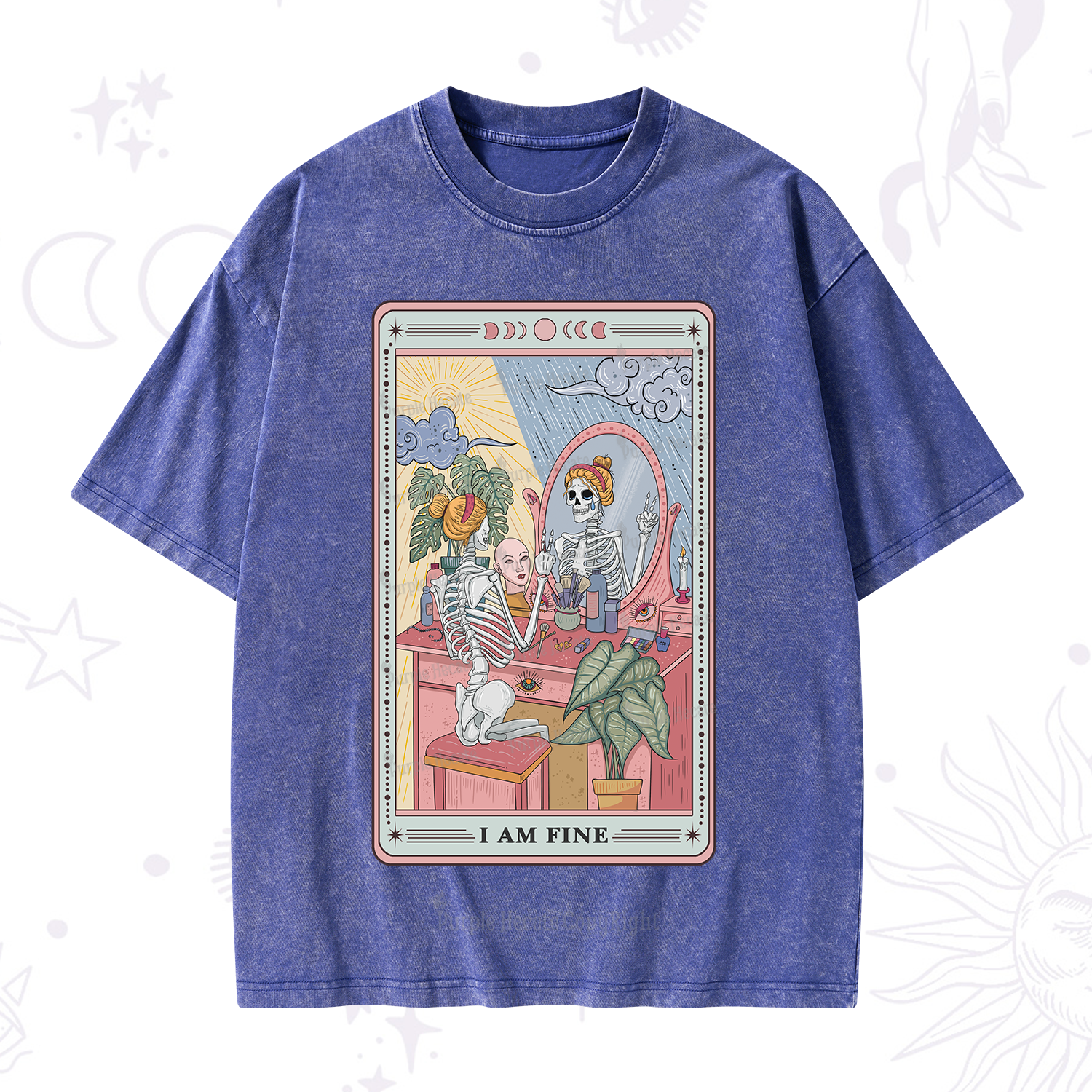 Purplehecate I Am Fine Tarot Card Washed T-Shirt