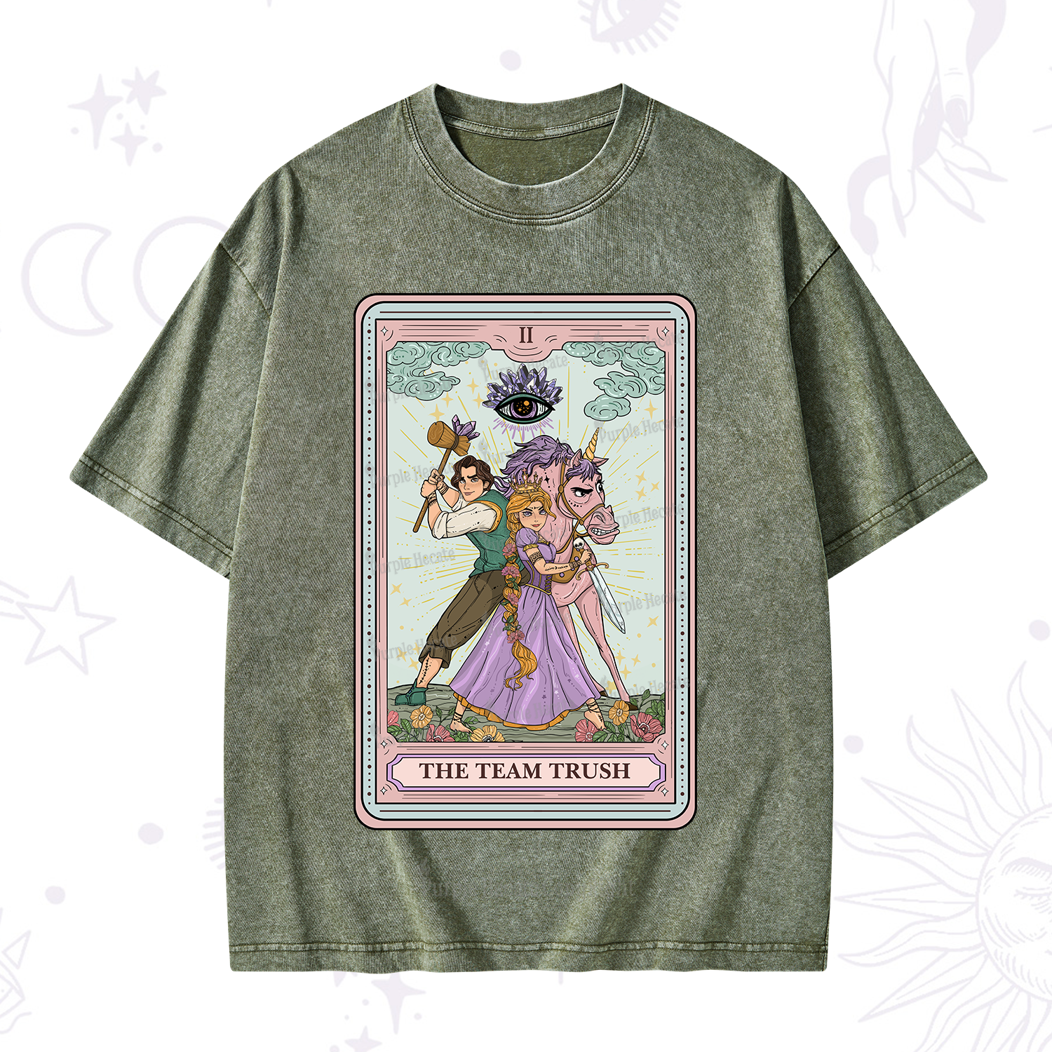 Purplehecate The Team Trush Tarot Card Washed T-Shirt