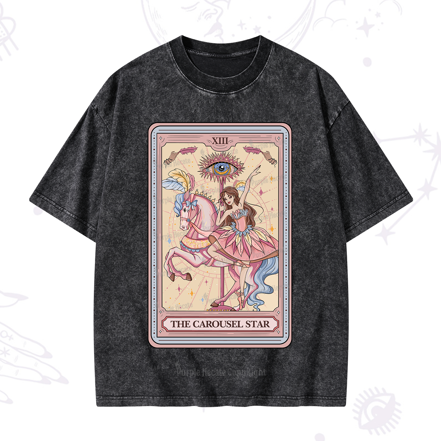 Purplehecate The Carousel Star Tarot Card Washed T-Shirt