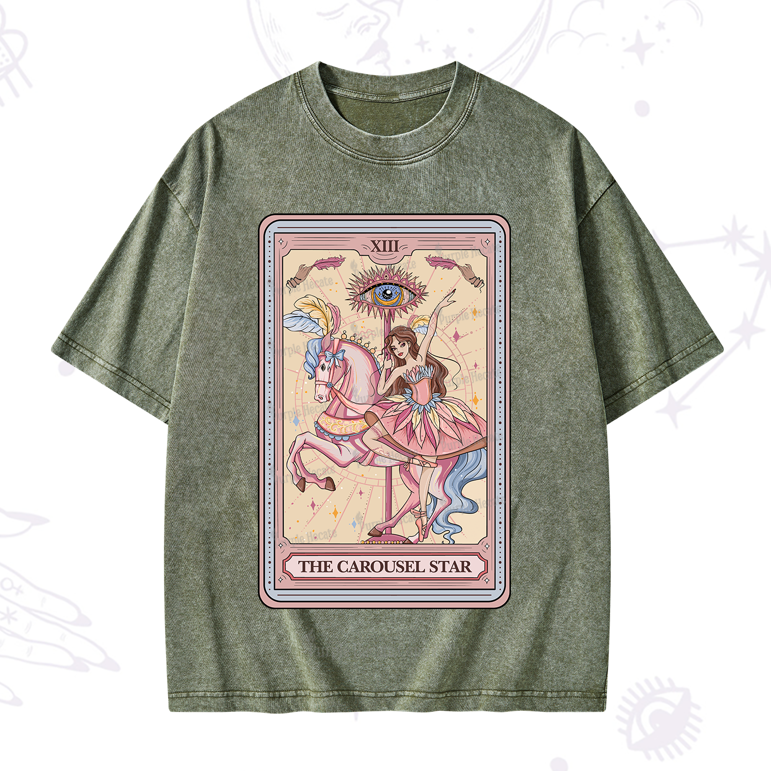 Purplehecate The Carousel Star Tarot Card Washed T-Shirt