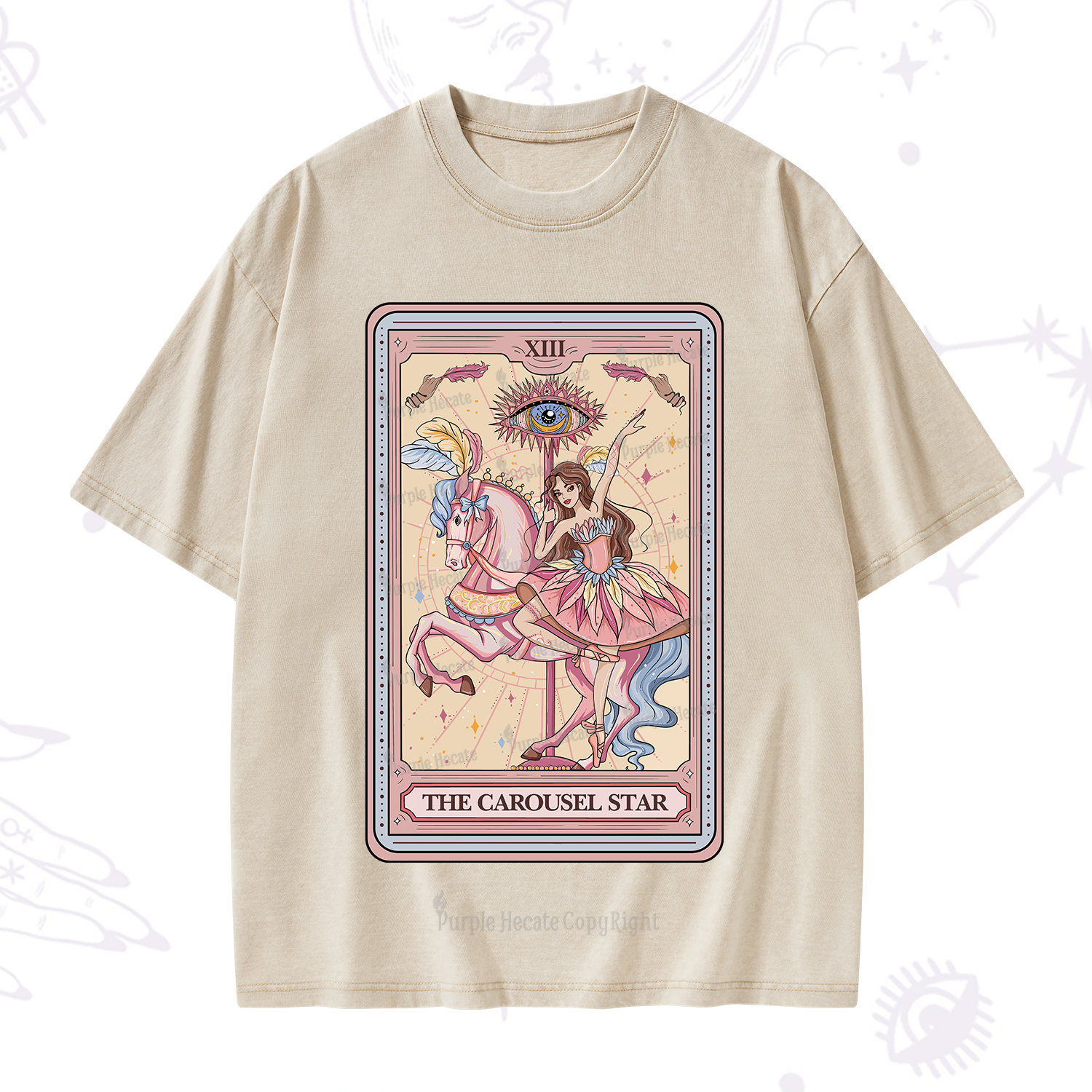 Purplehecate The Carousel Star Tarot Card Washed T-Shirt