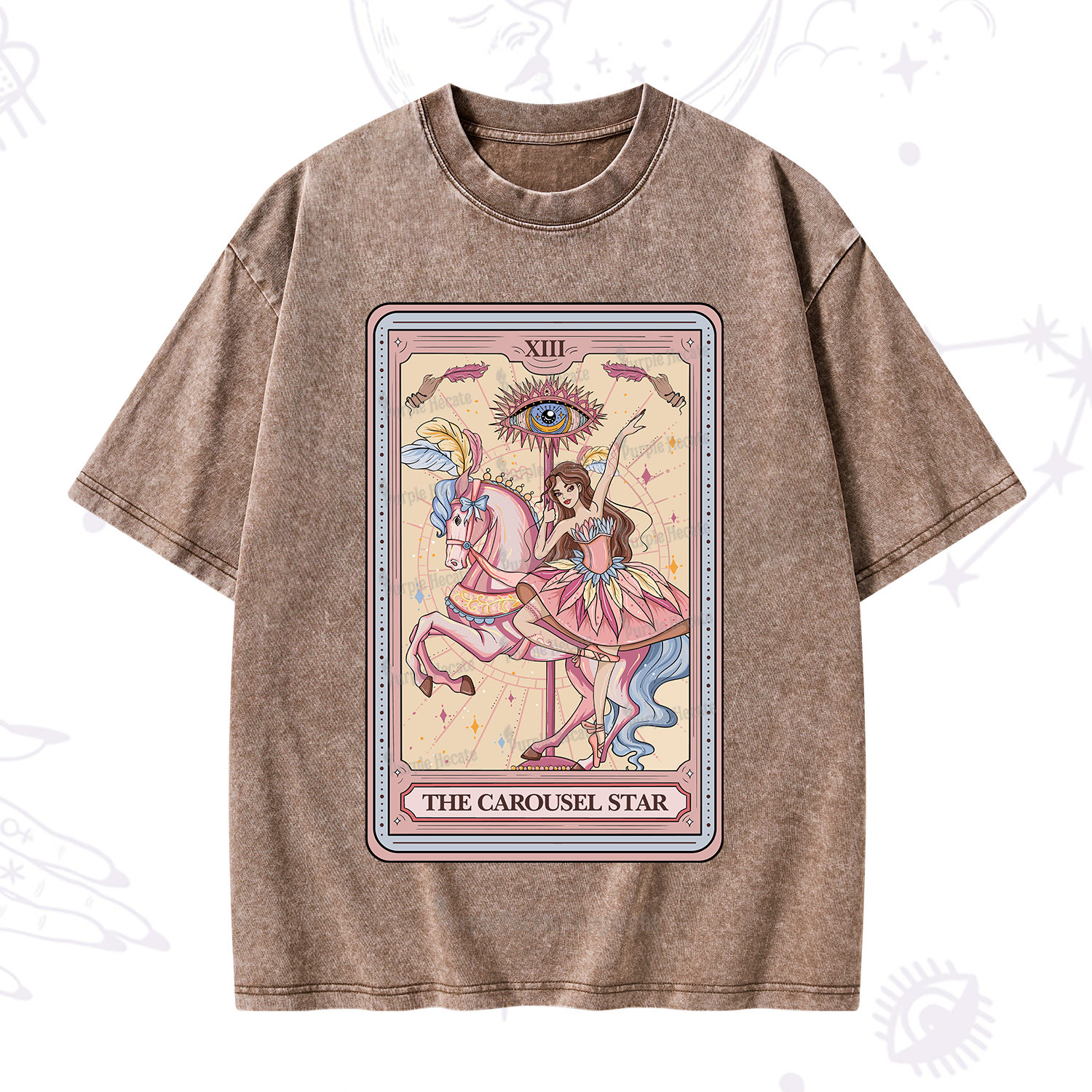 Purplehecate The Carousel Star Tarot Card Washed T-Shirt