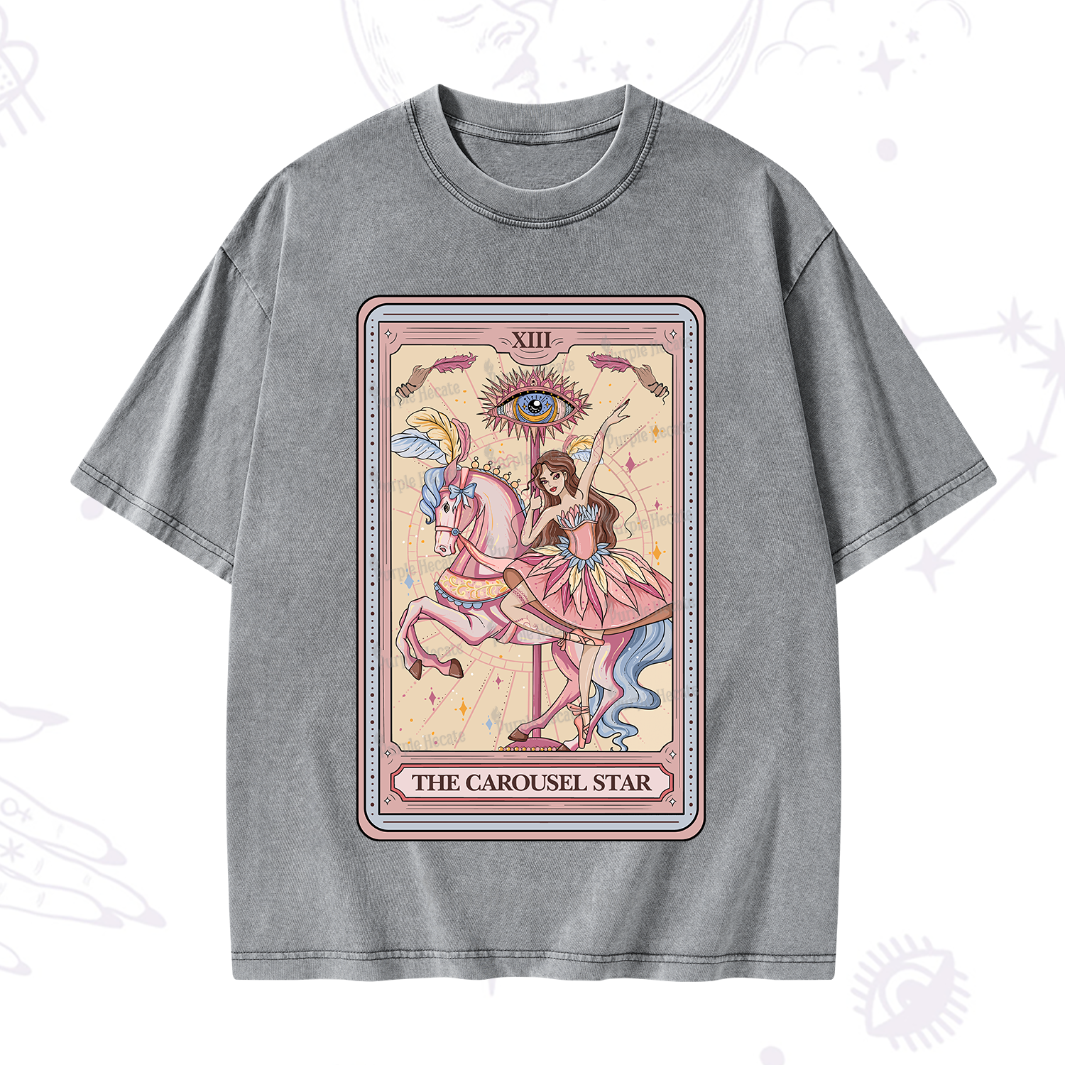 Purplehecate The Carousel Star Tarot Card Washed T-Shirt